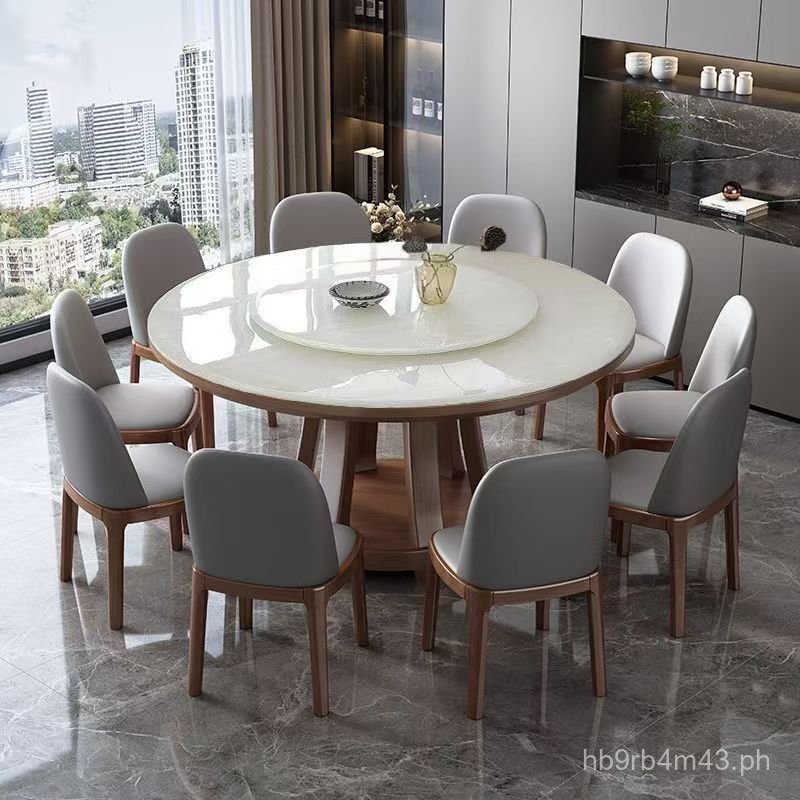 High-End Solid Wood Rock Plate Round Table Dining Table and Chair Set ...