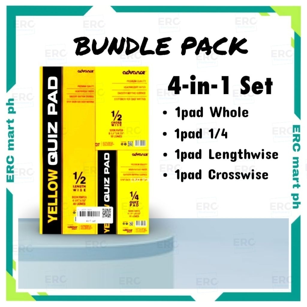 ERC Quiz Pad 4-in-1 Whole 1/2 Lengthwise 1/2 Crosswise 1/4 Yellow Pad ...