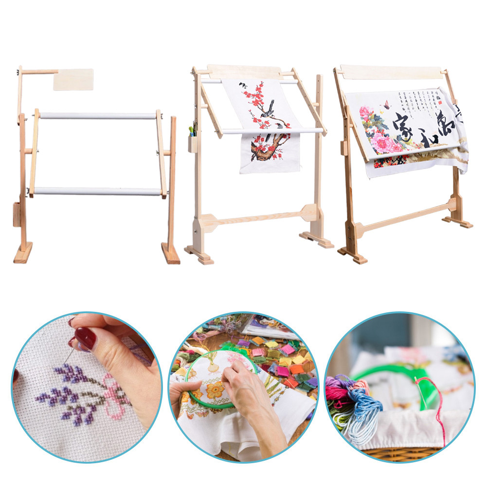 ** Adjustable Height Wooden Embroidery Floor Stand Needlework Stand ...