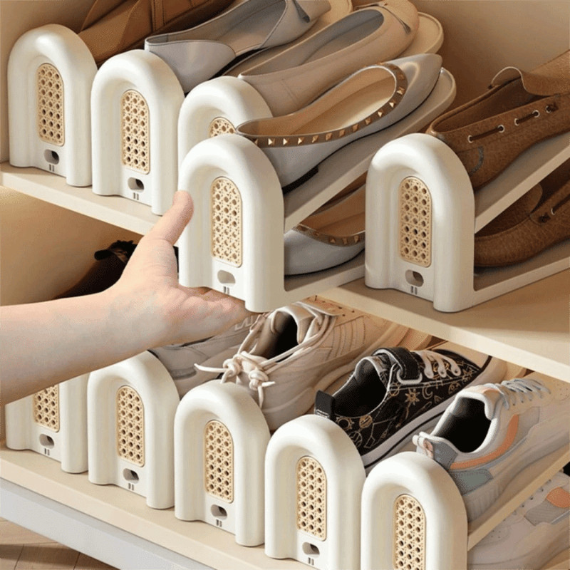 2-Tier Foldable Smart Shoe Rack, Space-Saving Height Adjustable Shoe ...