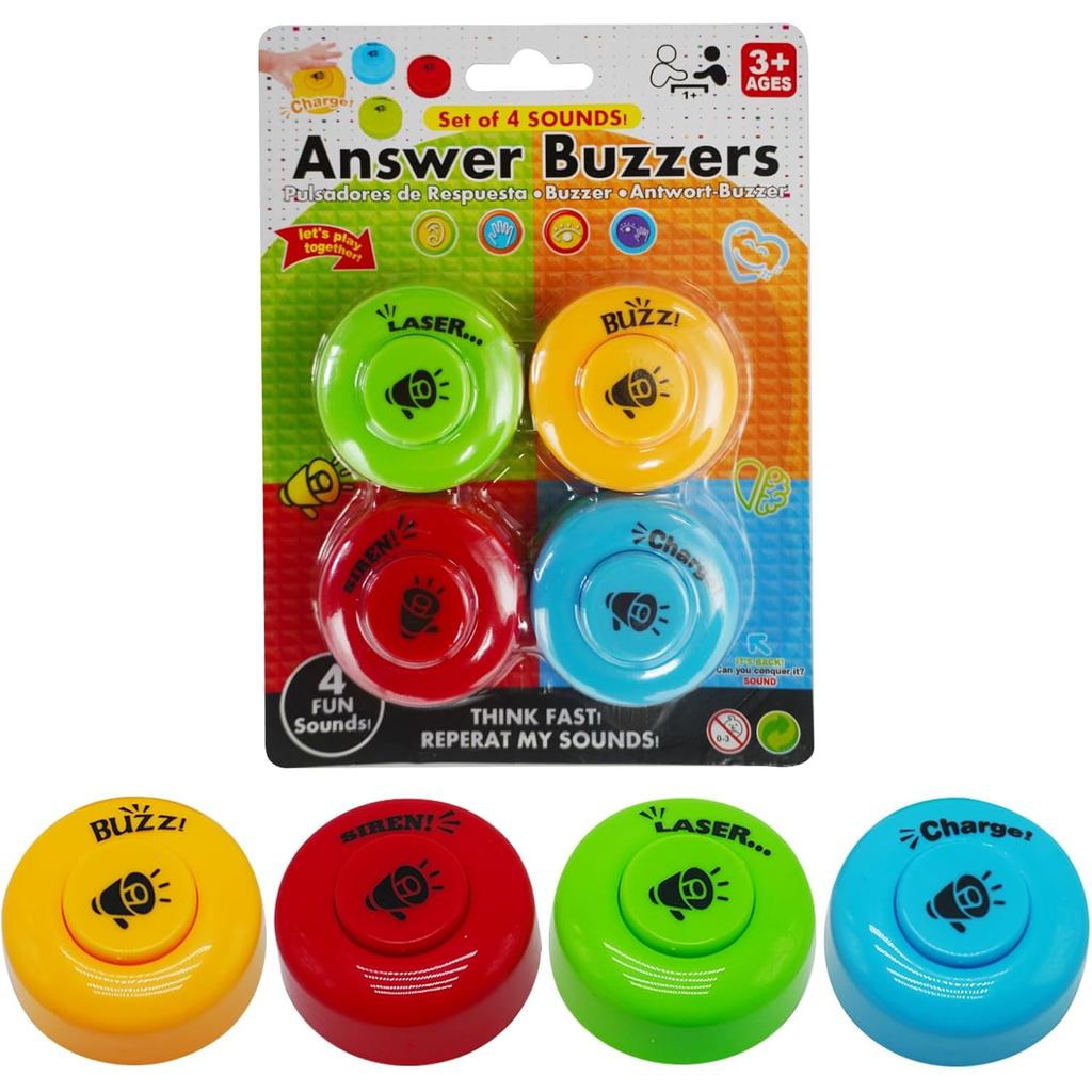 Set of 4 Buzzers for Trivia Games, Answer Buzzers for Classroom, Family ...