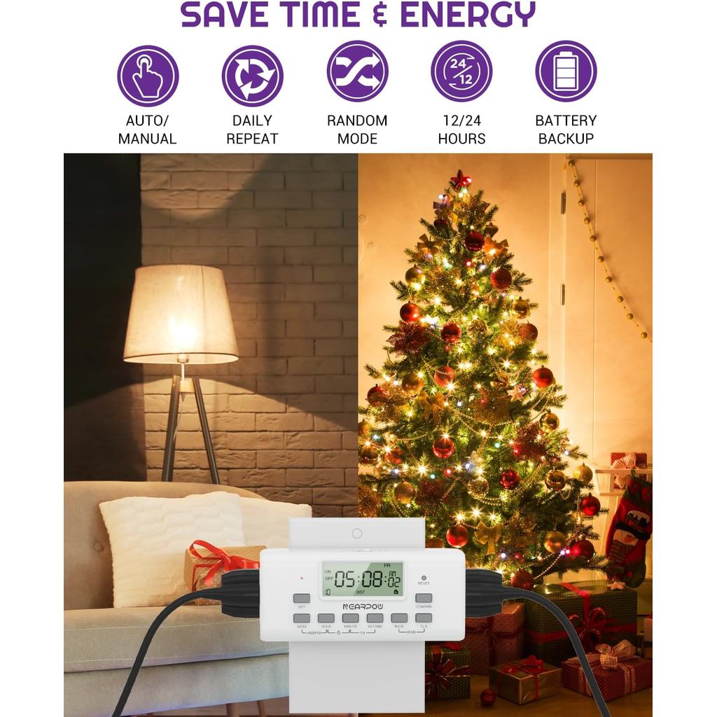 [2 Pack] NEARPOW Digital Timer For Lamp With Dual Outlets, Programmable ...