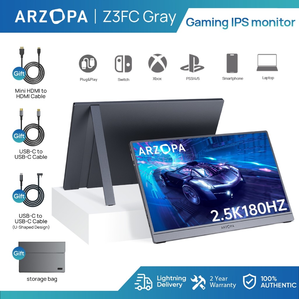 ARZOPA 16.1'' 180Hz Portable Monitor-Z3FC Gray, 107% sRGB 2.5K ...
