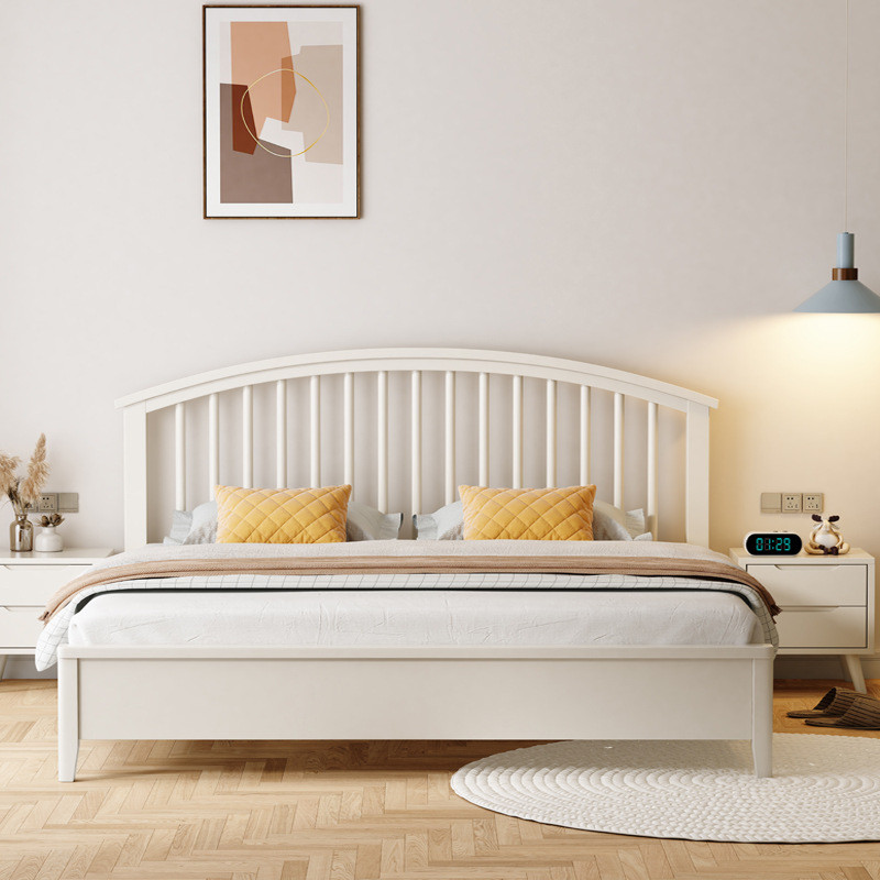 2025New Nordic Solid Wood Bed Cream Style Modern Simple Double Bed ...