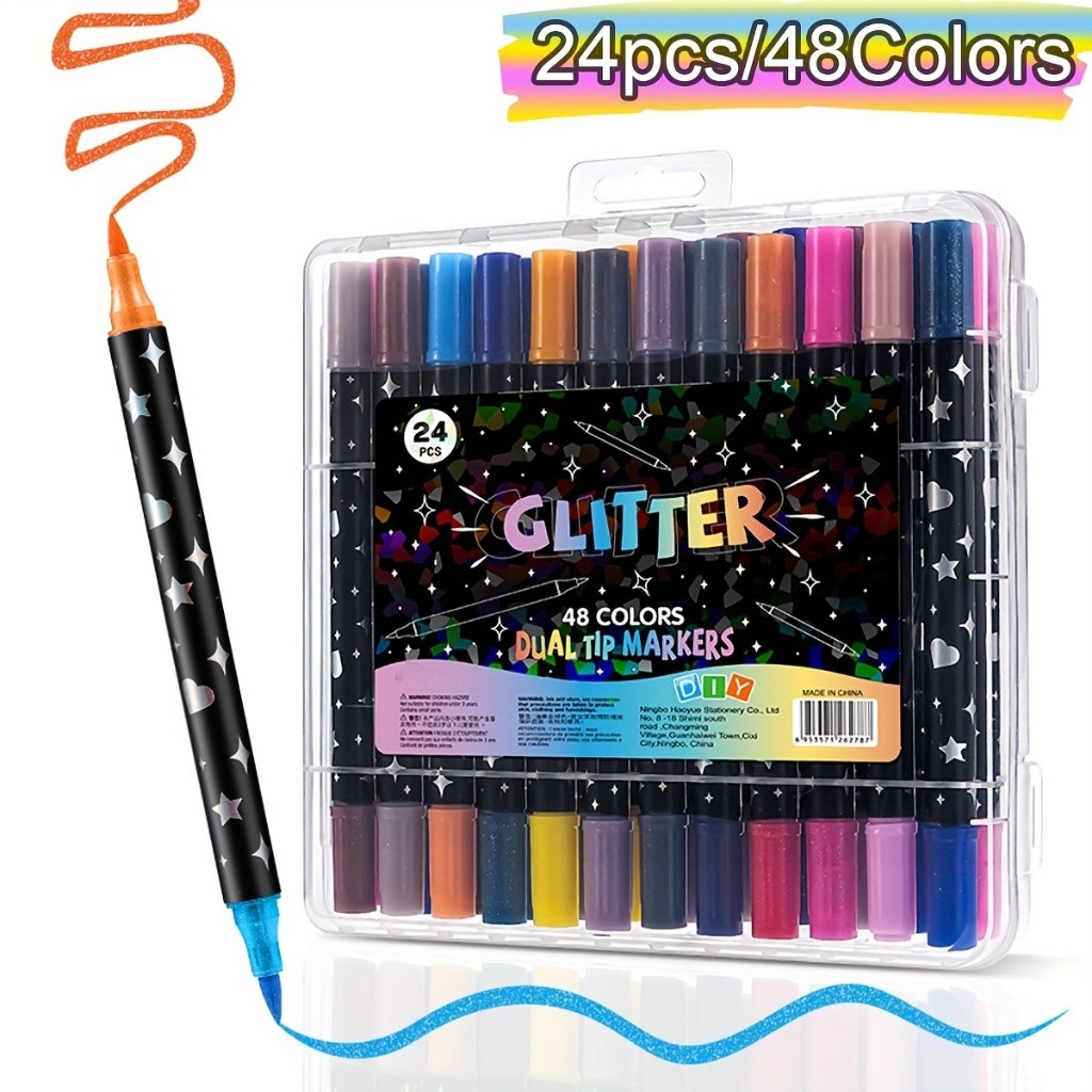 96 Colors Glitter markers Double Tip Metallic Outline Pen Set for ...