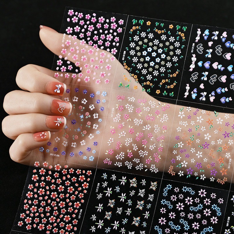 30 Sheet 3D Flower Design Nail Sticker Waterproof Daisy Nail Art Decals ...