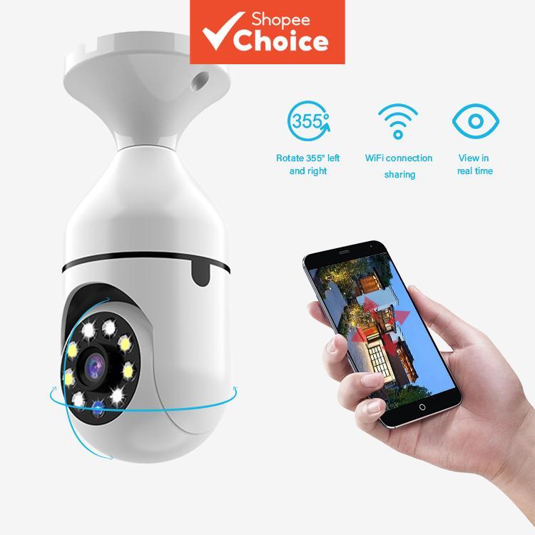 Wireless E27 Bulb 360 Degree Rotating Home Surveillance Camera | Shopee ...