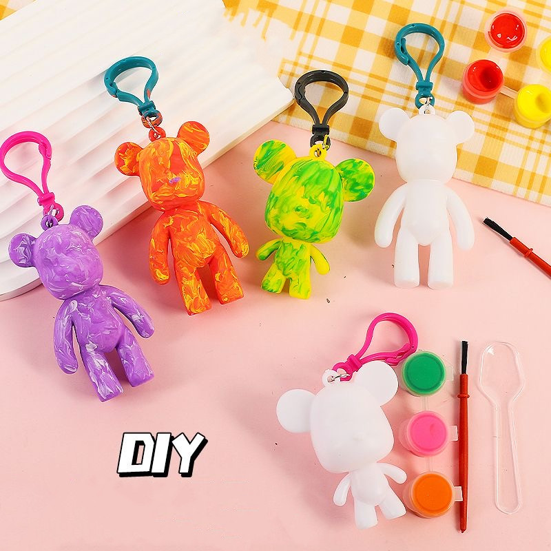 DIY Bear Keychain Super Cute Statue Coloring Children Toys Draw Lines ...