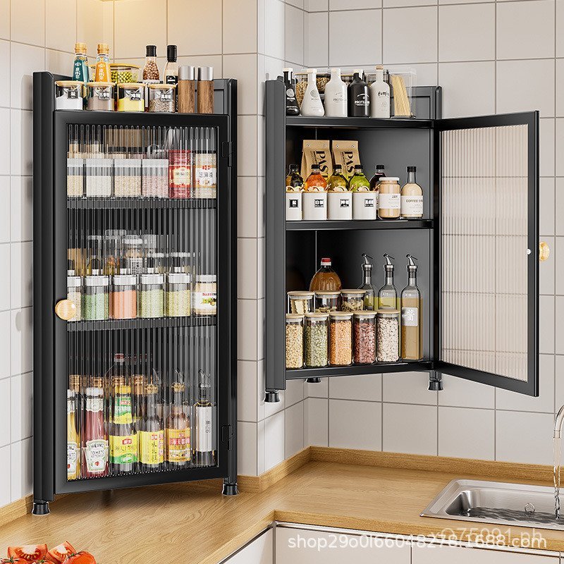 Multifunctional Wall-Mounted Corner Kitchen Spice Rack with Door ...