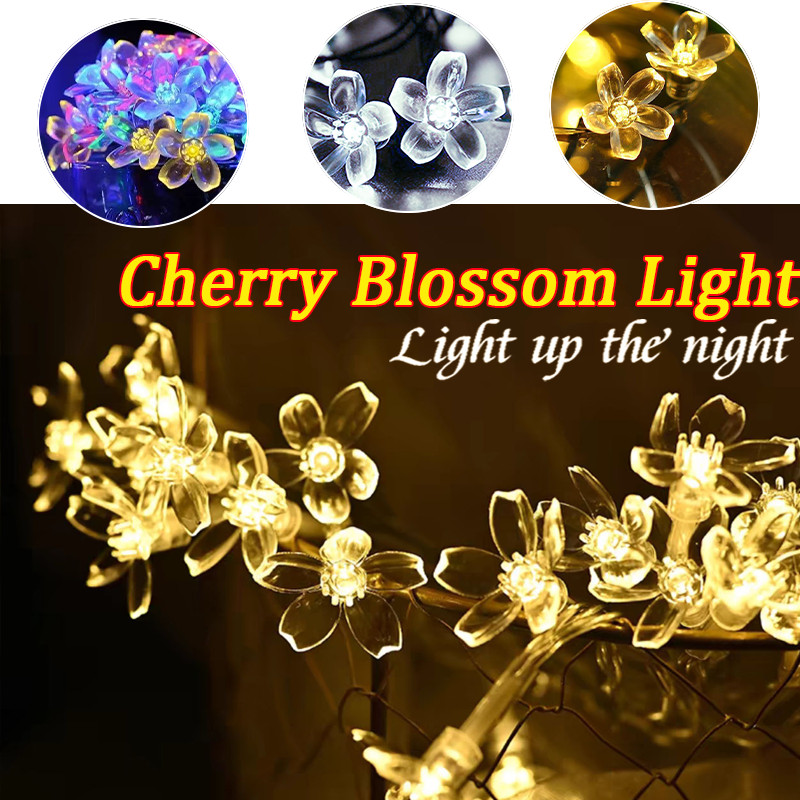 Solar Flower String Lights Christmas Decor Cherry Blossom Solar Sakura ...