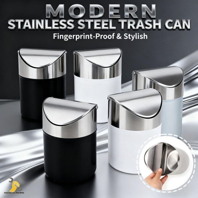Stainless Steel Desk Trash Bin Portable Countertop Storage Bin Mini ...