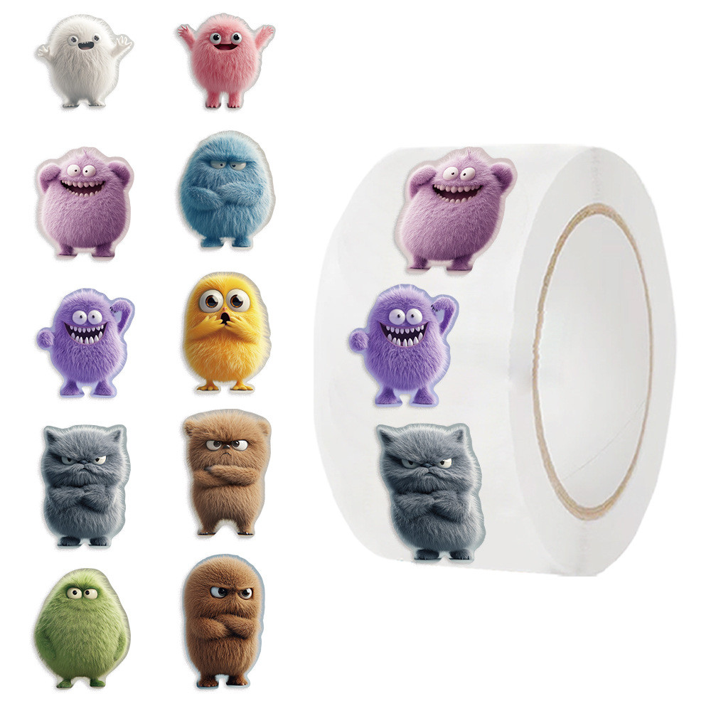 Fluffy Monster Series Roll Stickers (500 Pcs/Roll, PVC) - Adorable ...