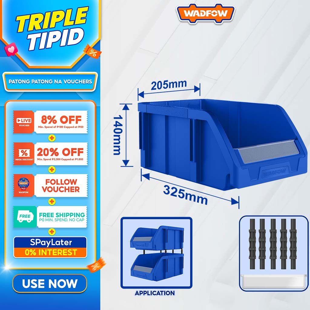 Wadfow 325mm x 205mm x 140mm (PP) Plastic Stackable Drawer Storage Bin ...