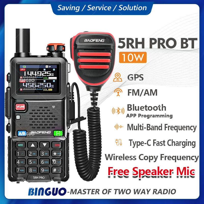 Speaker Microphone BAOFENG UV-5RH PRO BT Walkie Talkie GPS 10W Long ...