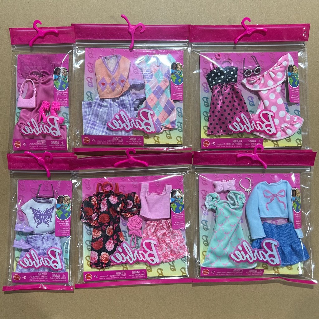 Barbie Fashionistas Kit Vêtements, 2 Tenues Pour Poupée Dont Salope Vert Pastel Robe Tee Shirt Et Accesssoires Jouet Po Amz B0