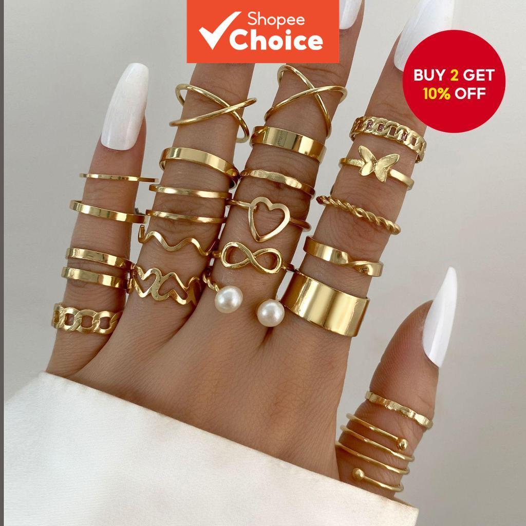 Ladies Butterfly Leaf Ring Multi-Joint Ring Set Hollow Heart Geometric ...