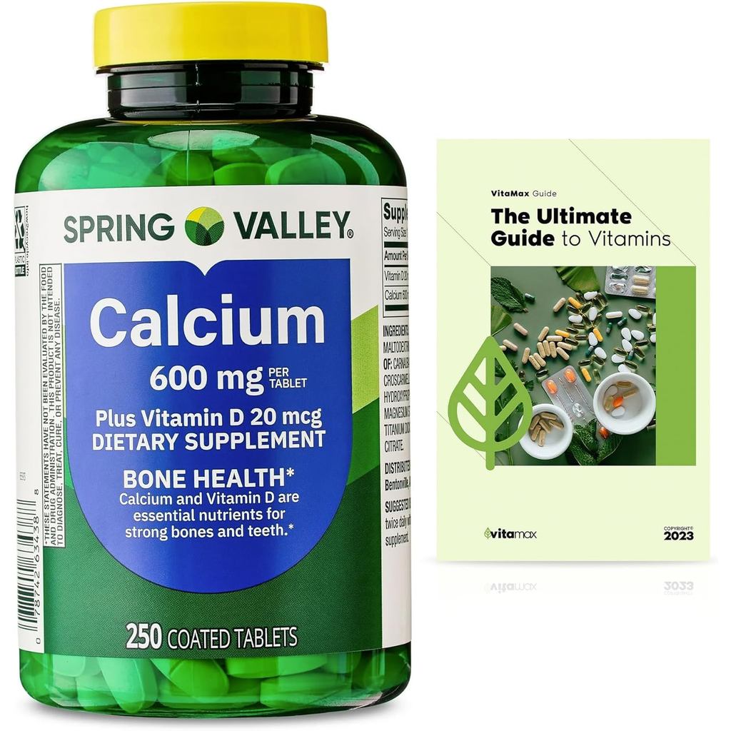 Spring Valley Calcium Plus Vitamin D Tablets Dietary Supplement, Bone ...