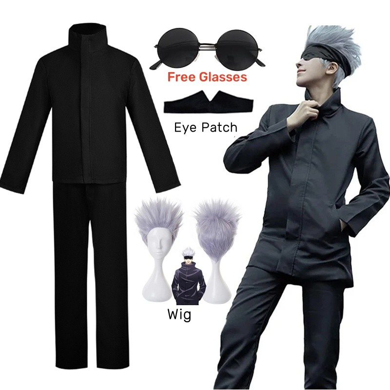 Anime Jujutsu Kaisen Gojo Satoru Cosplay Costume Eye Patch Wigs Glasses ...