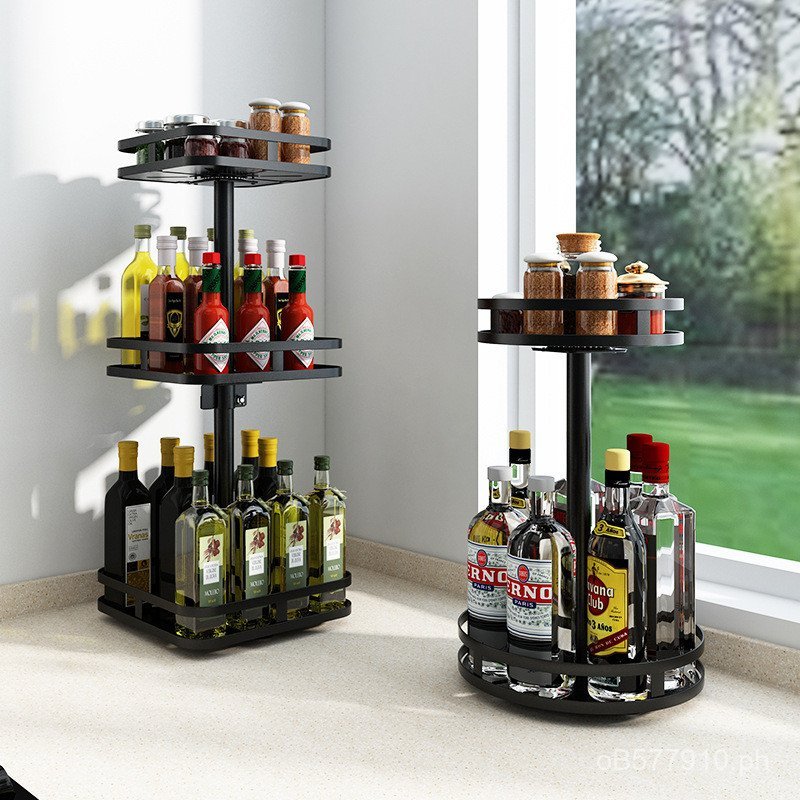 Rotating Spice Rack Storage Seasoning Rack Countertop Kitchen Condiment ...