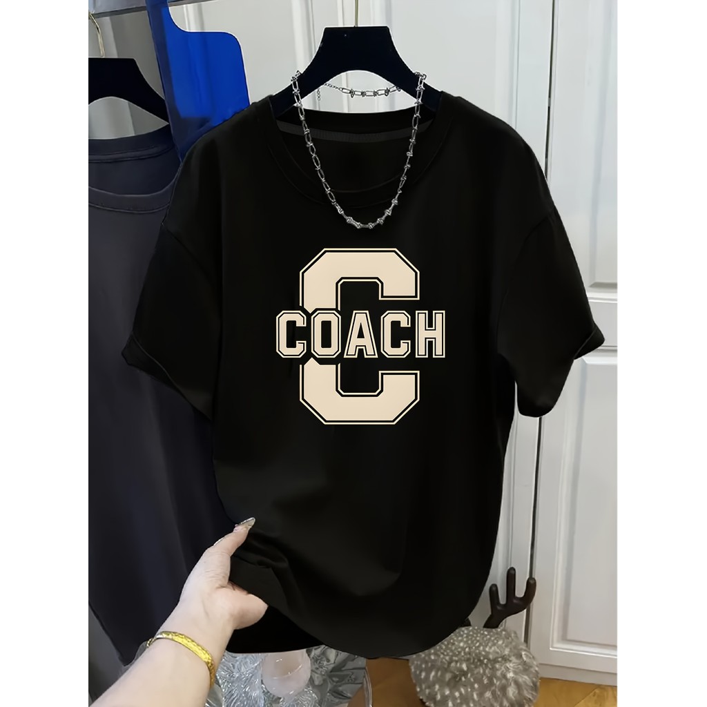 Women's Vintage-Inspired COACH Letter Print T-Shirt - Oversized Black ...