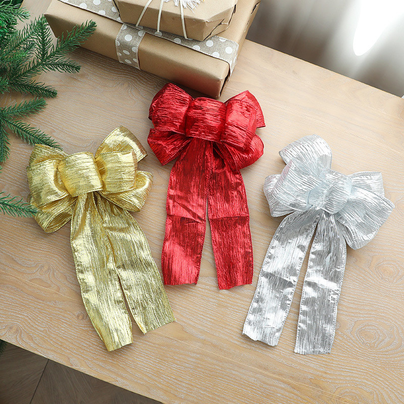 New Product Christmas Glitter Cloth Bow Handmade DIY Red Wire Edge ...