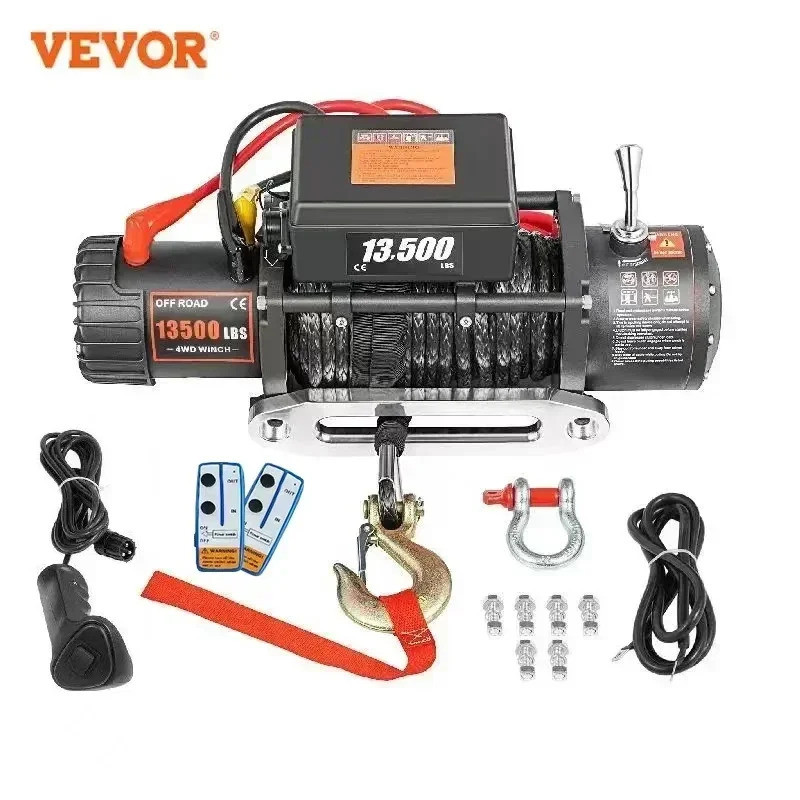Ox Winches HEAVY DUTY 12v 13500lbs Synthetic Rope - Recovery Truck Winch   Red 21550