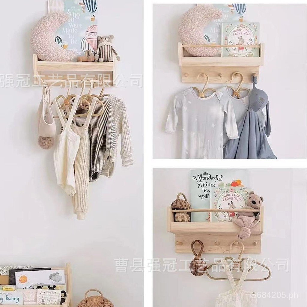 Children's Room Home Storage Hanging Rack Wall-mounted Wooden Solid ...