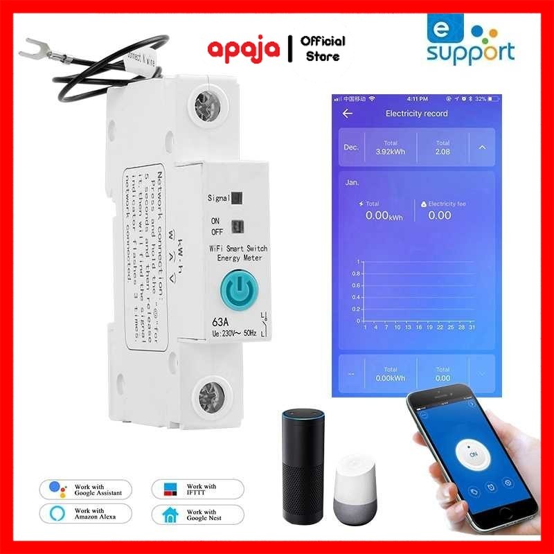 Apaja 1P Smart kWh Monitor WiFi Timer Virtual Assistant 63A - ZJSB9-80Z ...