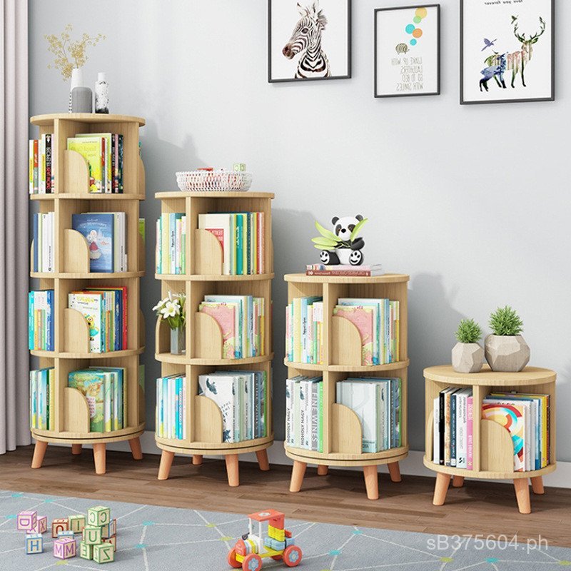 Book Rotating Rack Bookshelf Storage Cabinet Student Bookcase Wooden ...