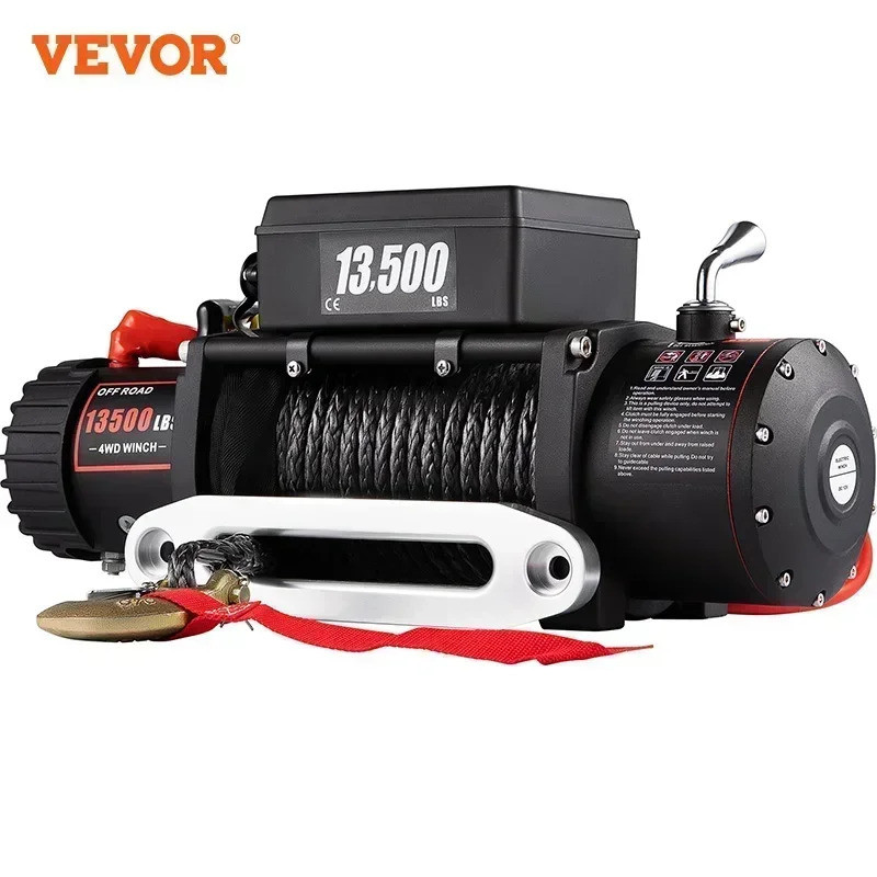 VEVOR 13500LBS Electric Winch 12v 27M/92FT Synthetic Rope Lifting ...