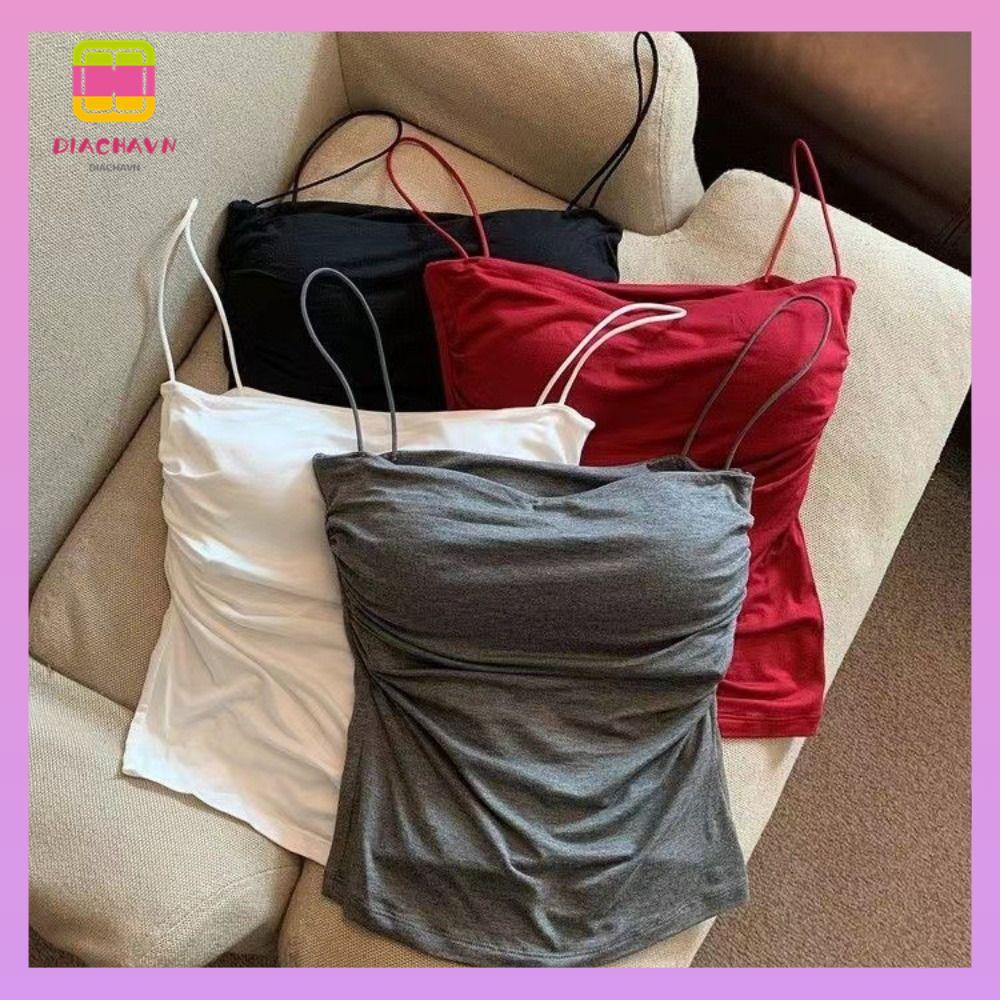 DIACHAVN Camisole, Square Collar Wrinkles Women's Vest, Simplicity ...