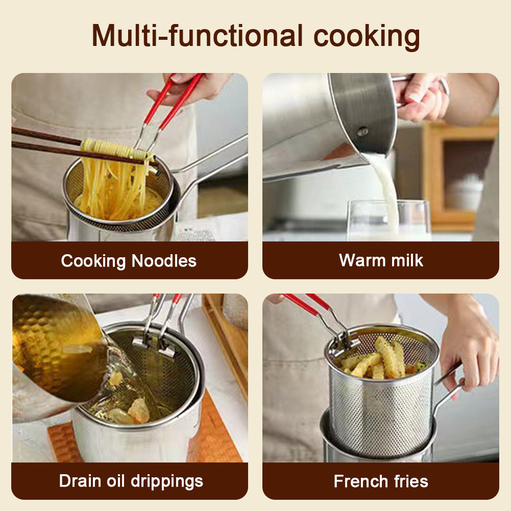 COD⭐ Kitchen Fryer with Strainer & Food Tongs Stainless Steel Tempura ...