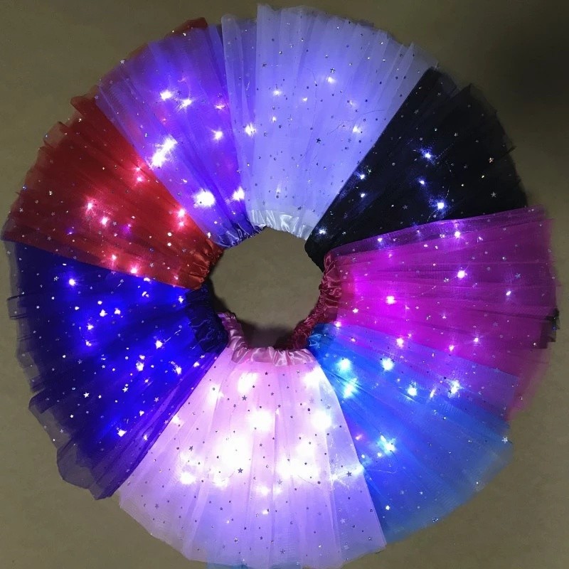 Girls Sequin Tutu Skirt Dance Skirt Party Cosplay Costume LED Light Up ...