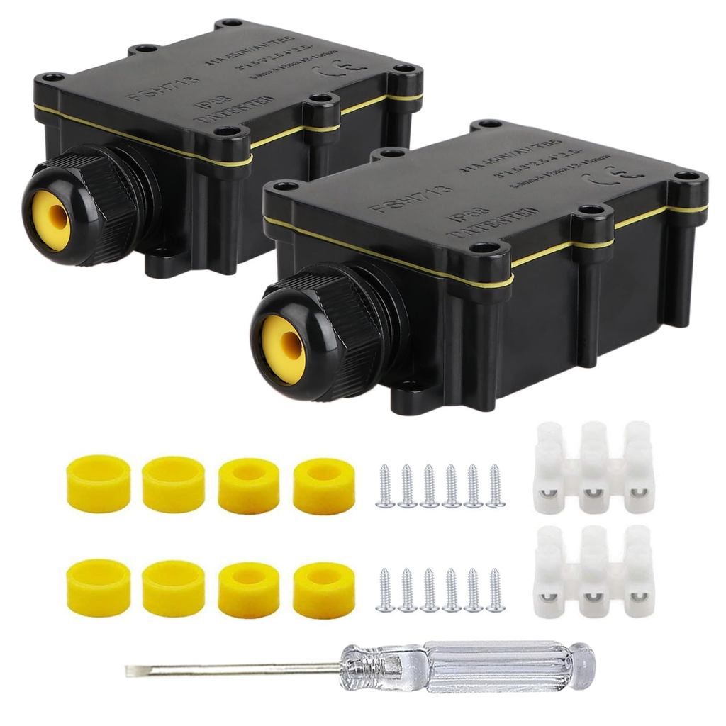 Helunsi 2 Pieces Waterproof IP68 External Junction Box, 2 Way Outdoor ...