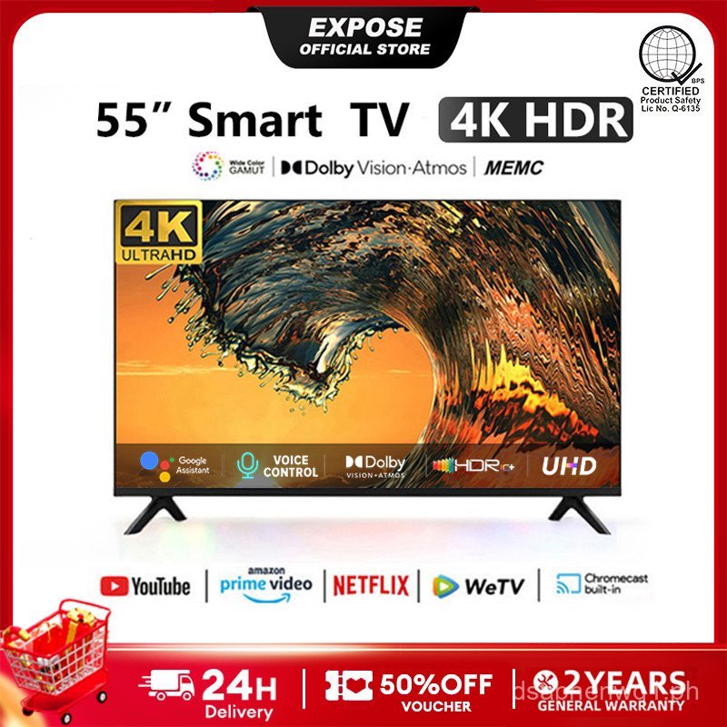 EXPOSE Smart TV 55 inches 4K UHD Flat Screen Smart Android TV 50 inch ...