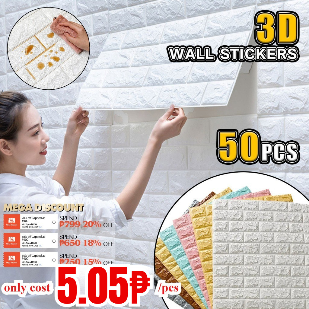 50PCS Self Adhesive Wallpaper 3D sticker design wall decor for Bedroom ...