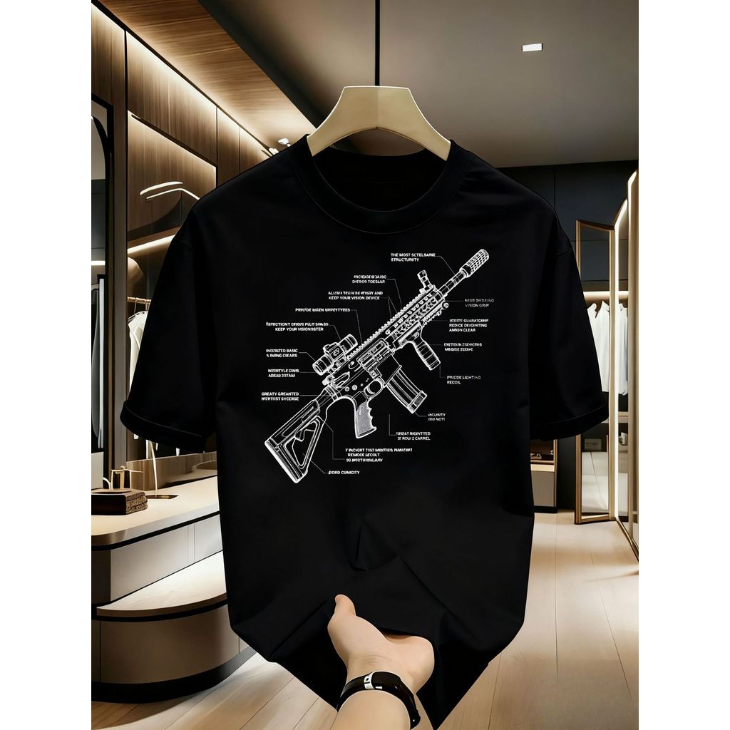Men'S Tactical Weapon Blueprint Graphic T-Shirt - Gun Magazine-Style ...