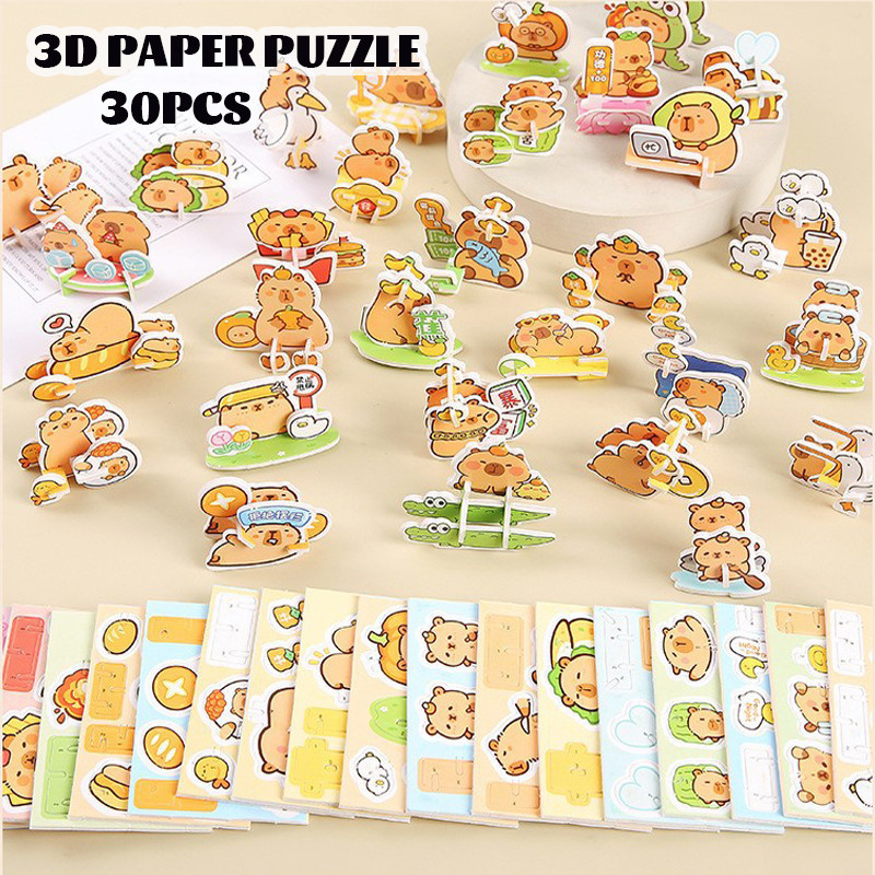 Geetoy 30-piece Mini 3D Paper Cartoon Capybara Pattern Assembly Toys ...