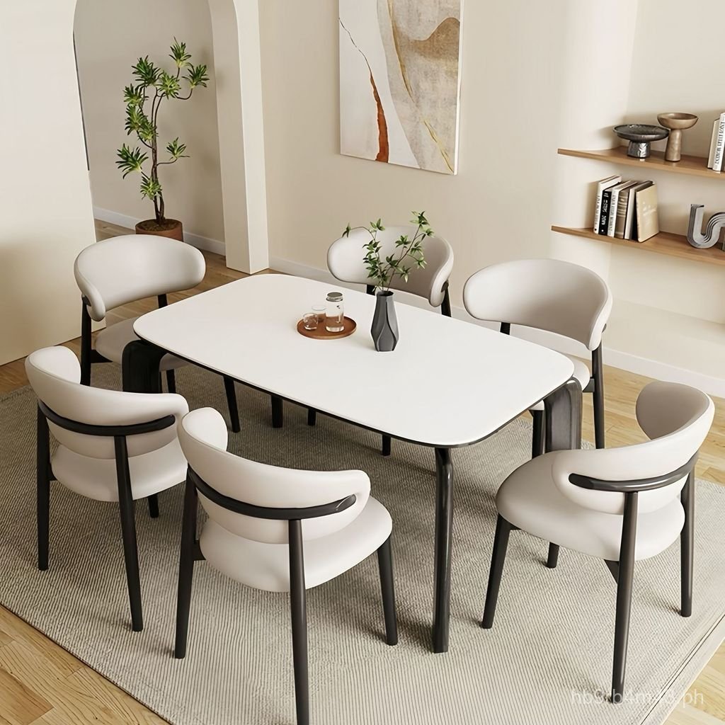 French Style Solid Wood Rock Plate Dining Table and Chair Set Small ...
