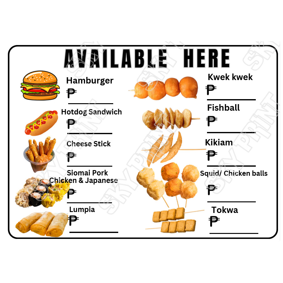 Kikiam Kwek Kwek Fihball laminated signage price list | Shopee Philippines
