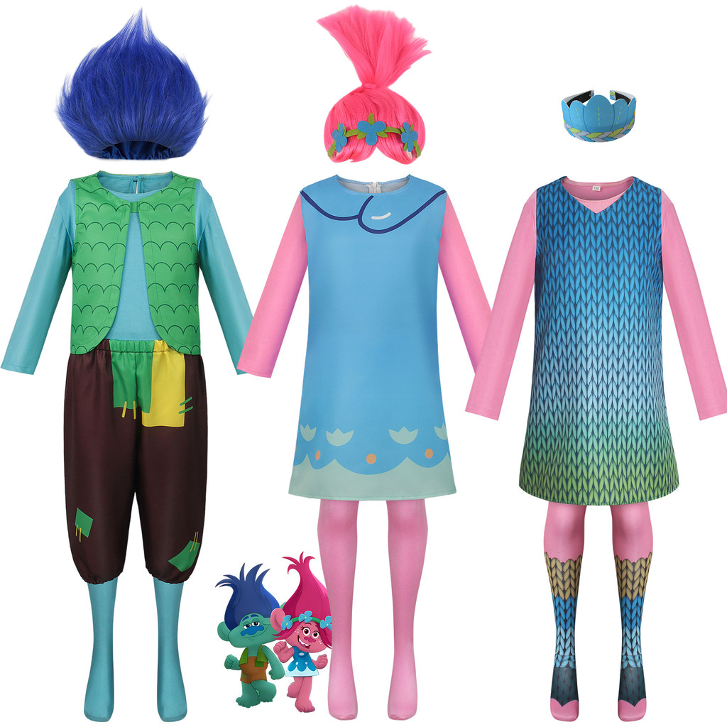 Trolls Cos Clothes Anime Poppy Dress Branch Cosplay Stage Halloween ...