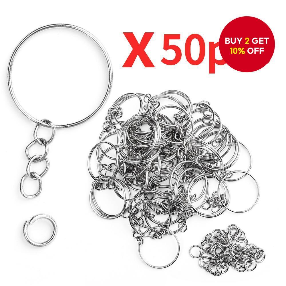 50pcs 25mm Split Keyrings with Chain - Simple Metal Keychain - Key ...