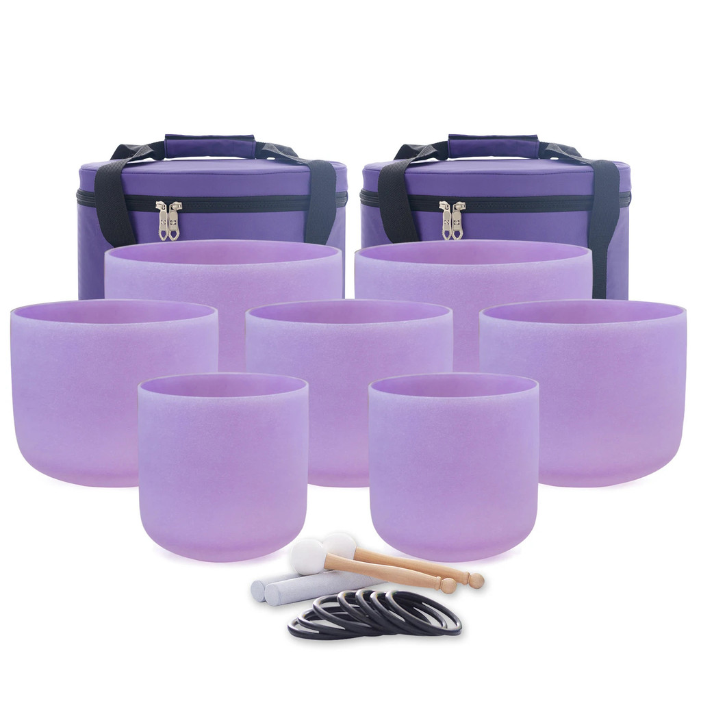 7-12 Inch Colored Chakra Set Of 7 Crystal Singing Bowls With Heavy Duty ...