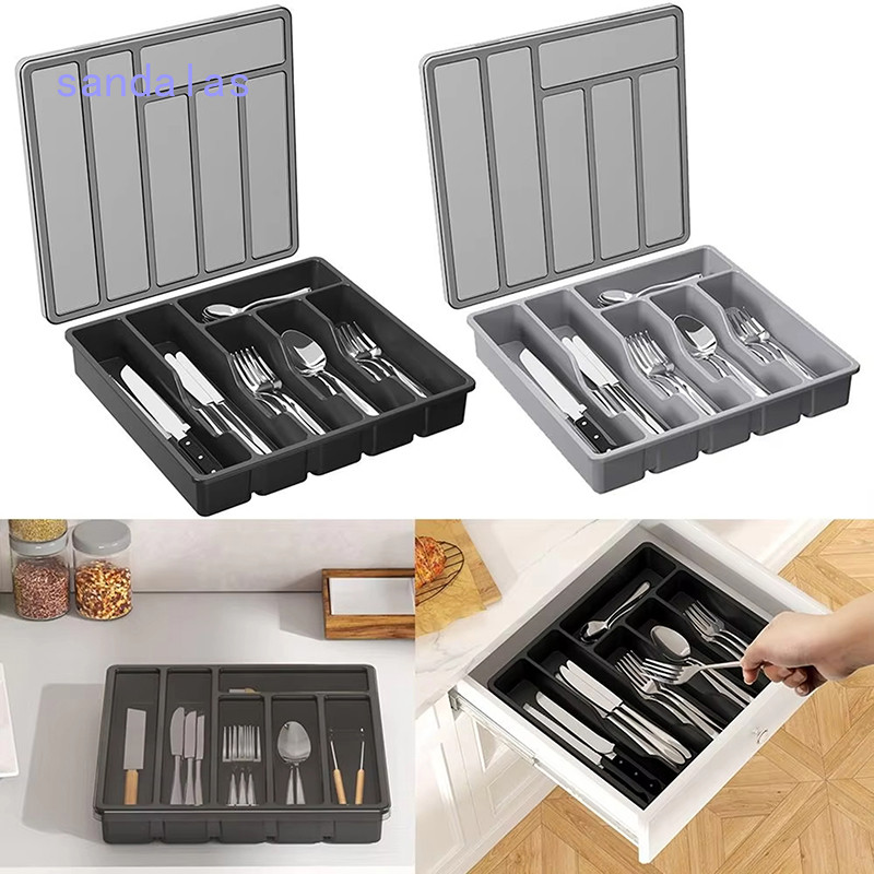 Expandable Utensil Drawer Organizer With Cover Kitchen Utensil Spoons ...