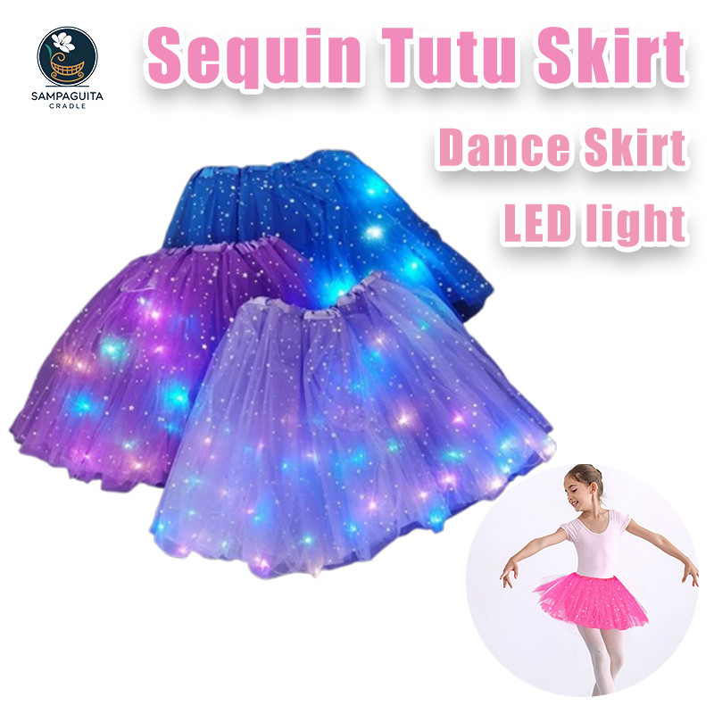 Girls Sequin Tutu Skirt Dance Skirt Party Cosplay Costume LED Light Up ...
