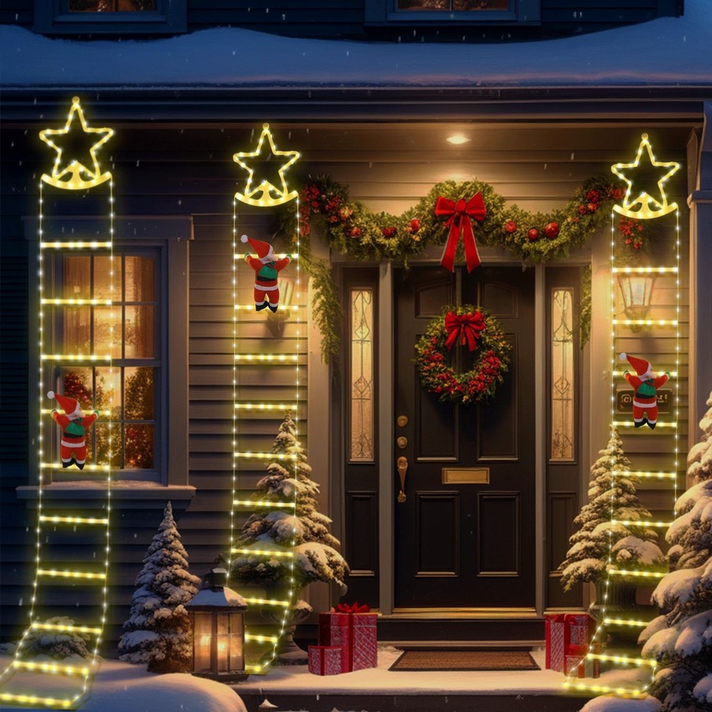 Christmas Santa Climbing Ladder LED String Lights Star Staircase ...
