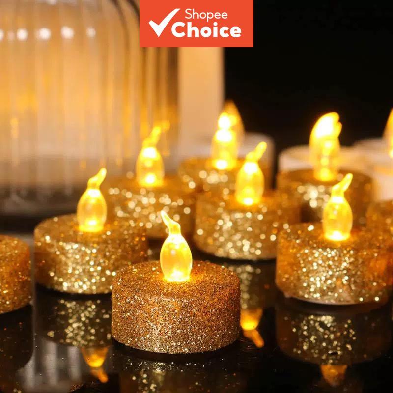 Glitter Gold Silver Red LED Candle Party Decoration Romantic Flameless ...