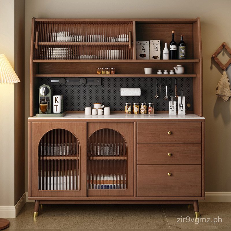 Solid Wood Sideboard Cabinet Modern Minimalist Style Integrated Wall ...