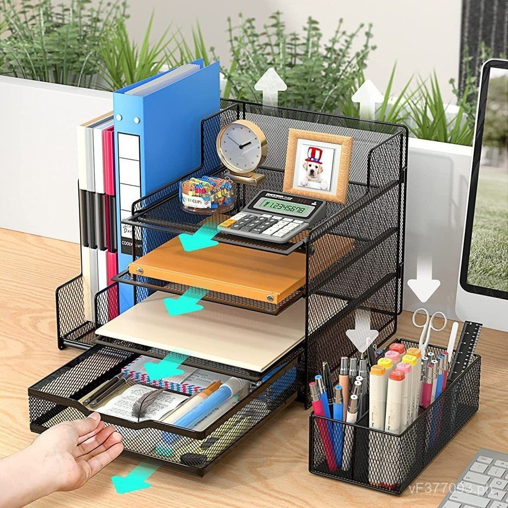 Storage Rack Desktop Office Supplies Office,,4Layered,Mesh Sliding ...