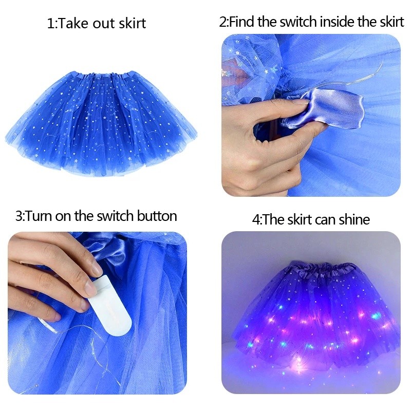 Girls Sequin Tutu Skirt Dance Skirt Party Cosplay Costume LED Light Up ...